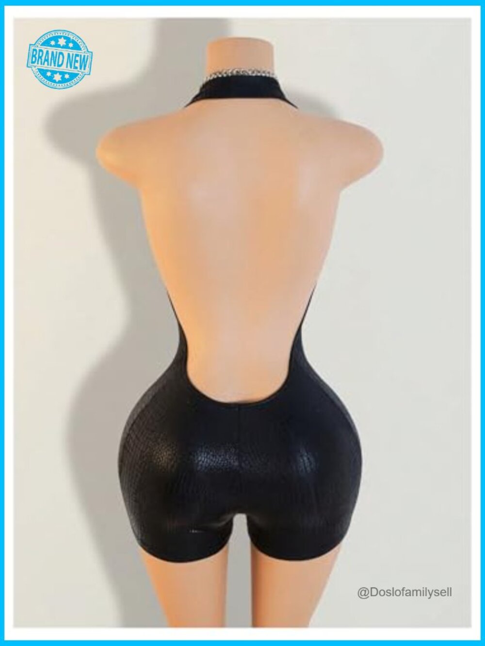 Faux Leather Halter V Neck Romper Open Back Bodycon Jumpsuit Shorts Rave Outfits - Picture 3 of 5